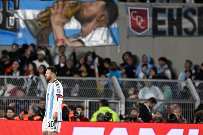 Argentina captain Lionel Messi pictured during his team's 1-0 win over Paraguay in Buenos Aires in October 2023